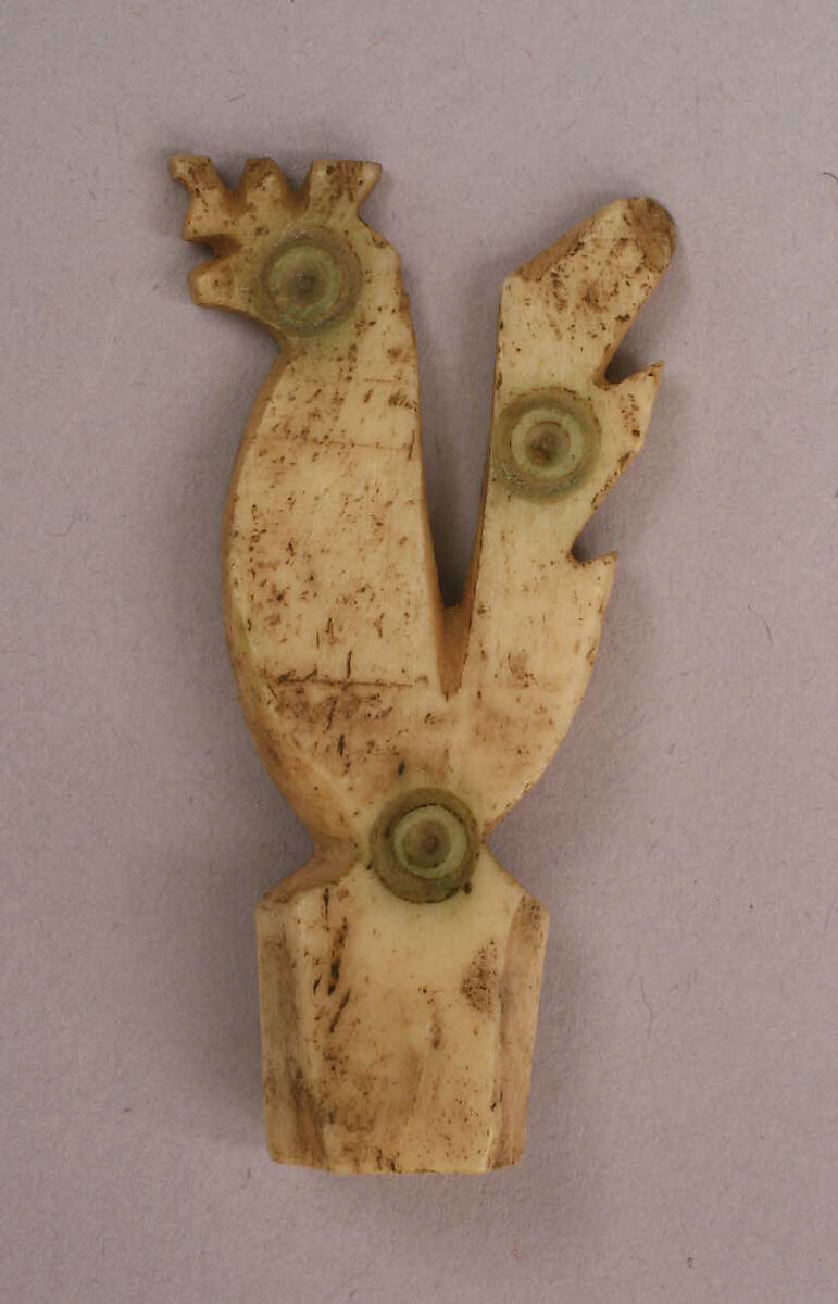 Ornament or Head of a Pin, Bone; incised and inlaid with paint 