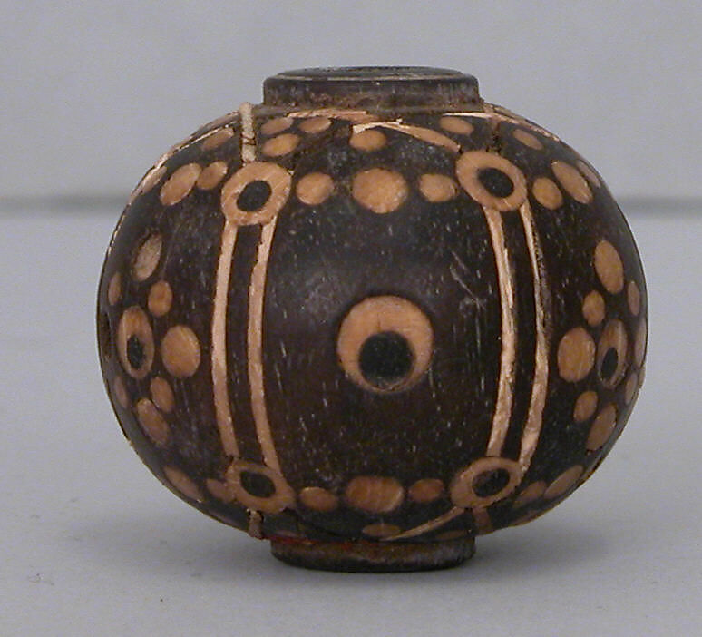 Bead, Wood; inlaid with ivory
