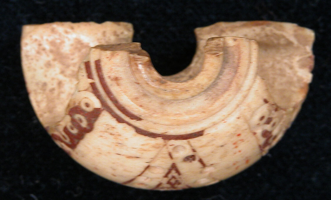 Button or Spindle Whorl, Bone; incised and inlaid with paint