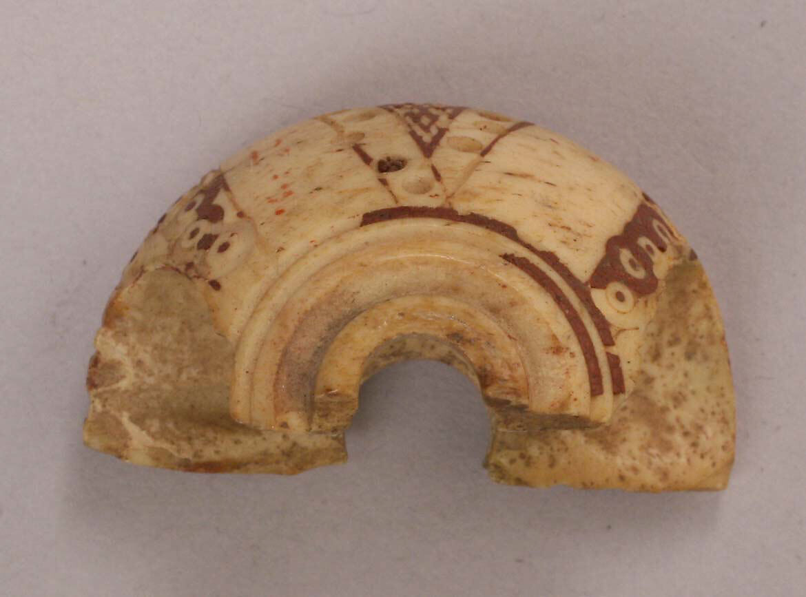 Button or Spindle Whorl, Bone; incised and inlaid with paint 