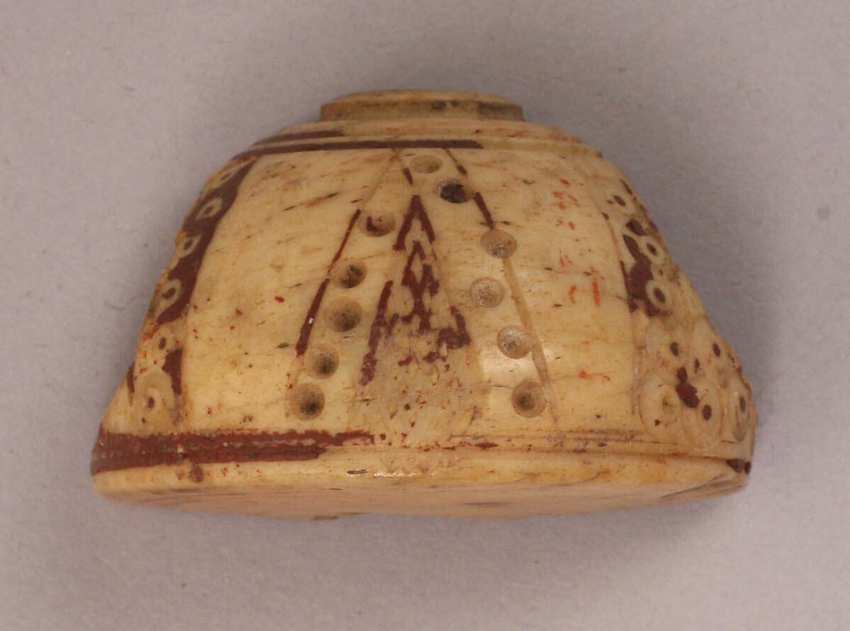 Button or Spindle Whorl, Bone; incised and inlaid with paint