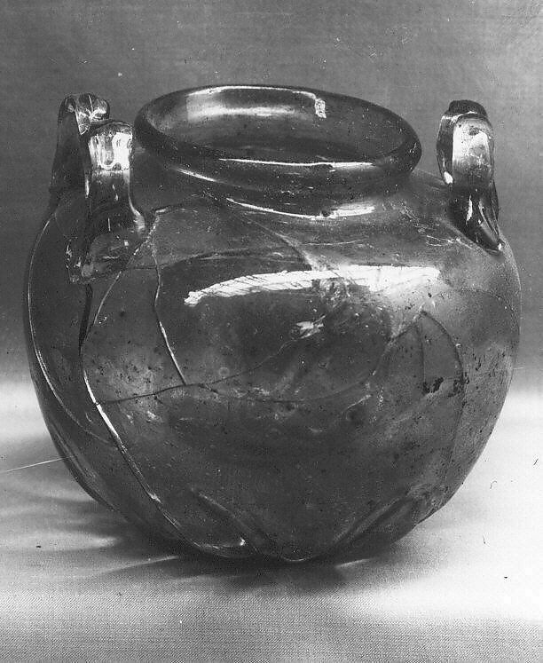 Jar, Glass; blown, applied, with impressed decoration, tooled on the pontil