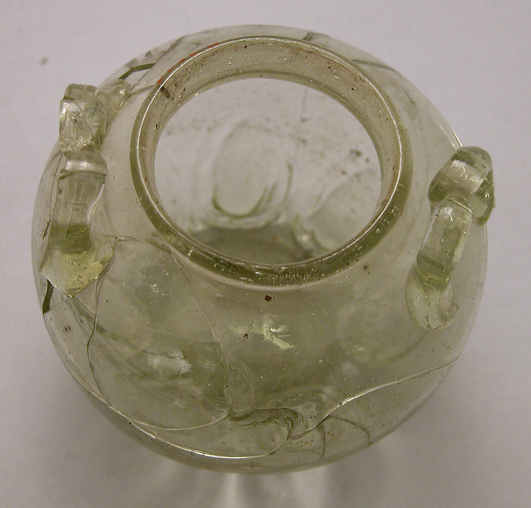 Jar, Glass; blown, applied, with impressed decoration, tooled on the pontil