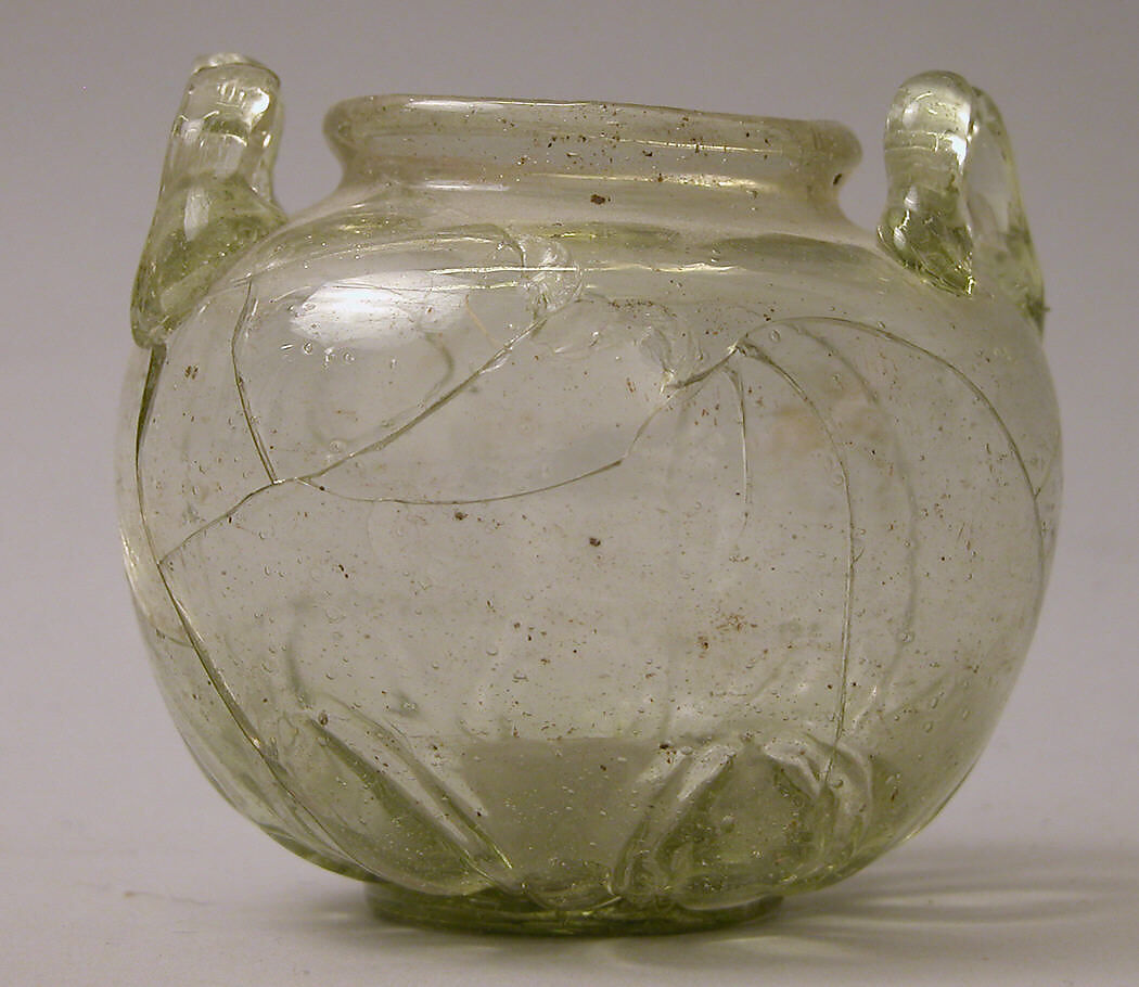 Jar, Glass; blown, applied, with impressed decoration, tooled on the pontil 