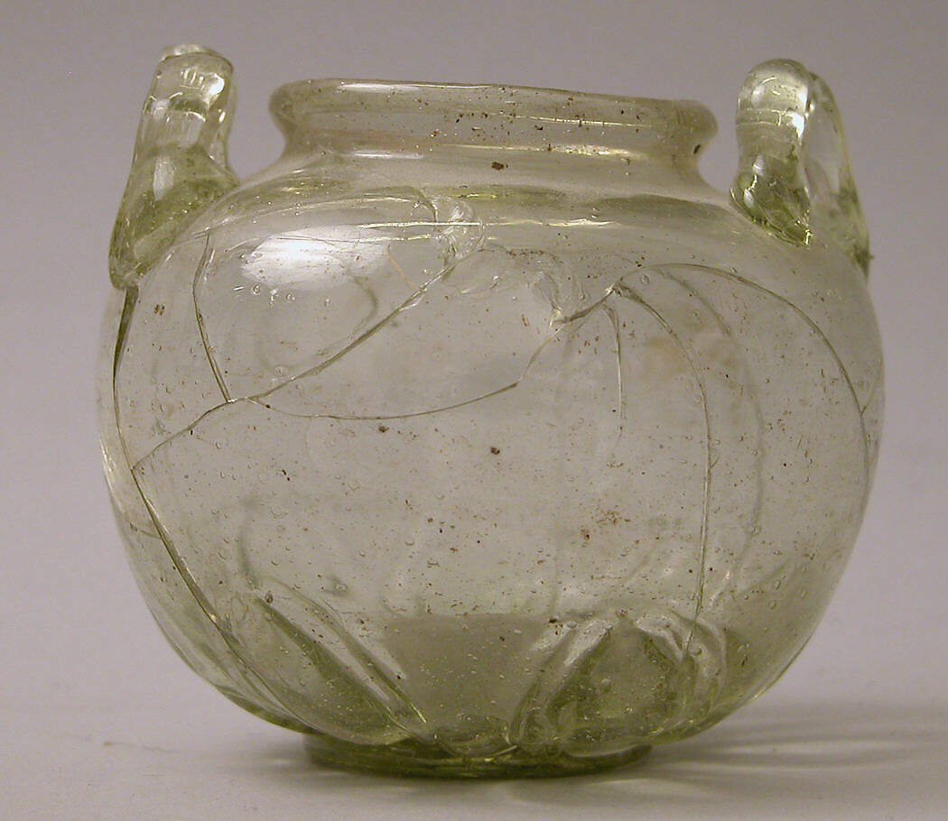 Jar, Glass; blown, applied, with impressed decoration, tooled on the pontil