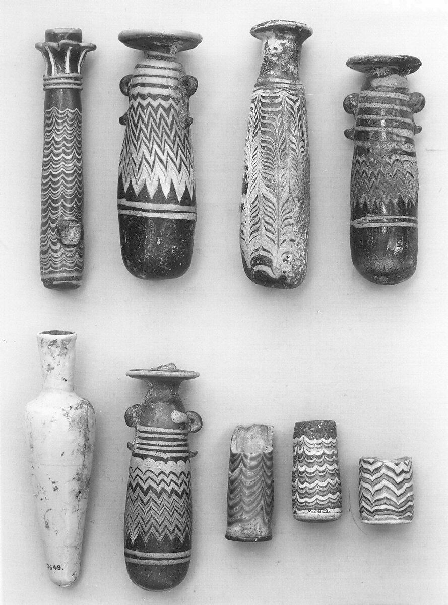 Cosmetic Flask (Mukhula) of Opaque Turquoise Glass, Glass; blown, cold-painted