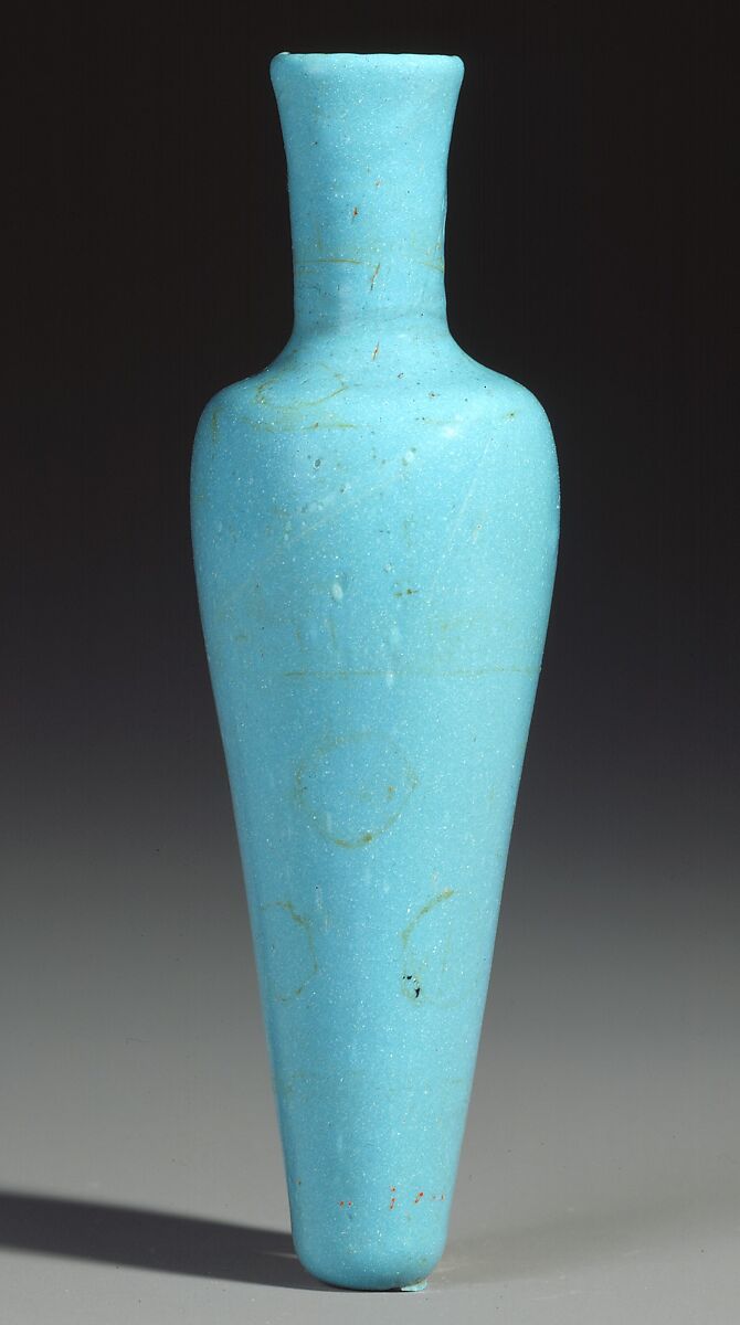 Cosmetic Flask (Mukhula) of Opaque Turquoise Glass, Glass; blown, cold-painted