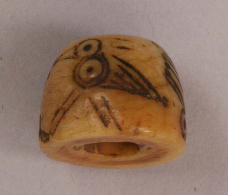 Button or Bead or Spindle Whorl, Bone; incised and inlaid with paint 