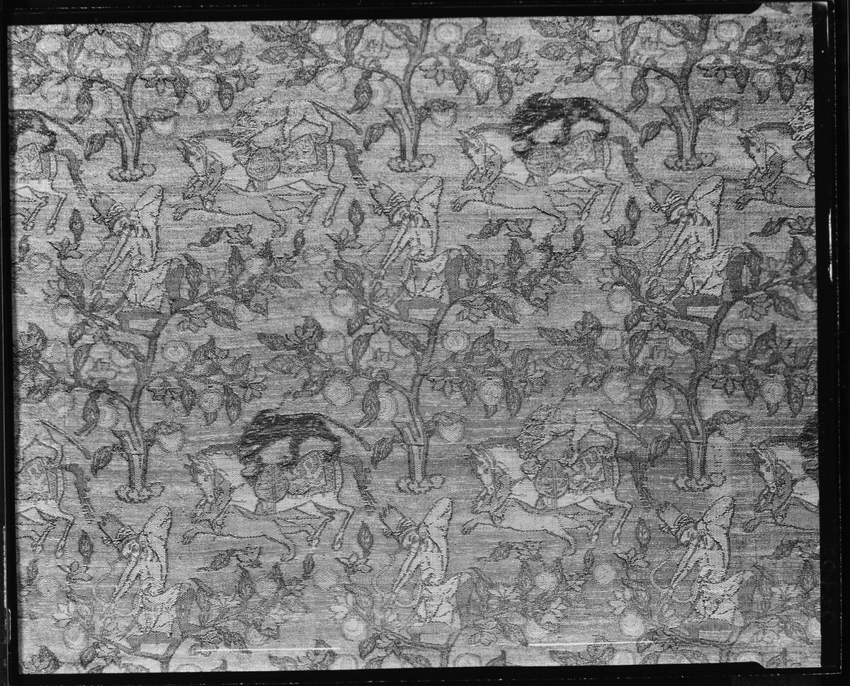 Brocade with Hunting Scene, Silk, metal wrapped thread; taqueté
