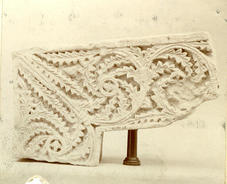 Corner of Door Frame with Scrolling Acanthus Leaves, Limestone; carved in relief 