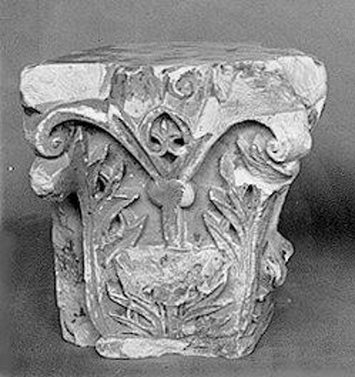 Capital with Acanthus Leaves, Limestone; carved in relief