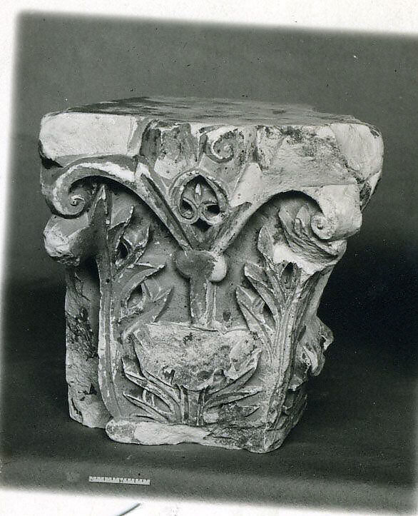 Capital with Acanthus Leaves, Limestone; carved in relief 