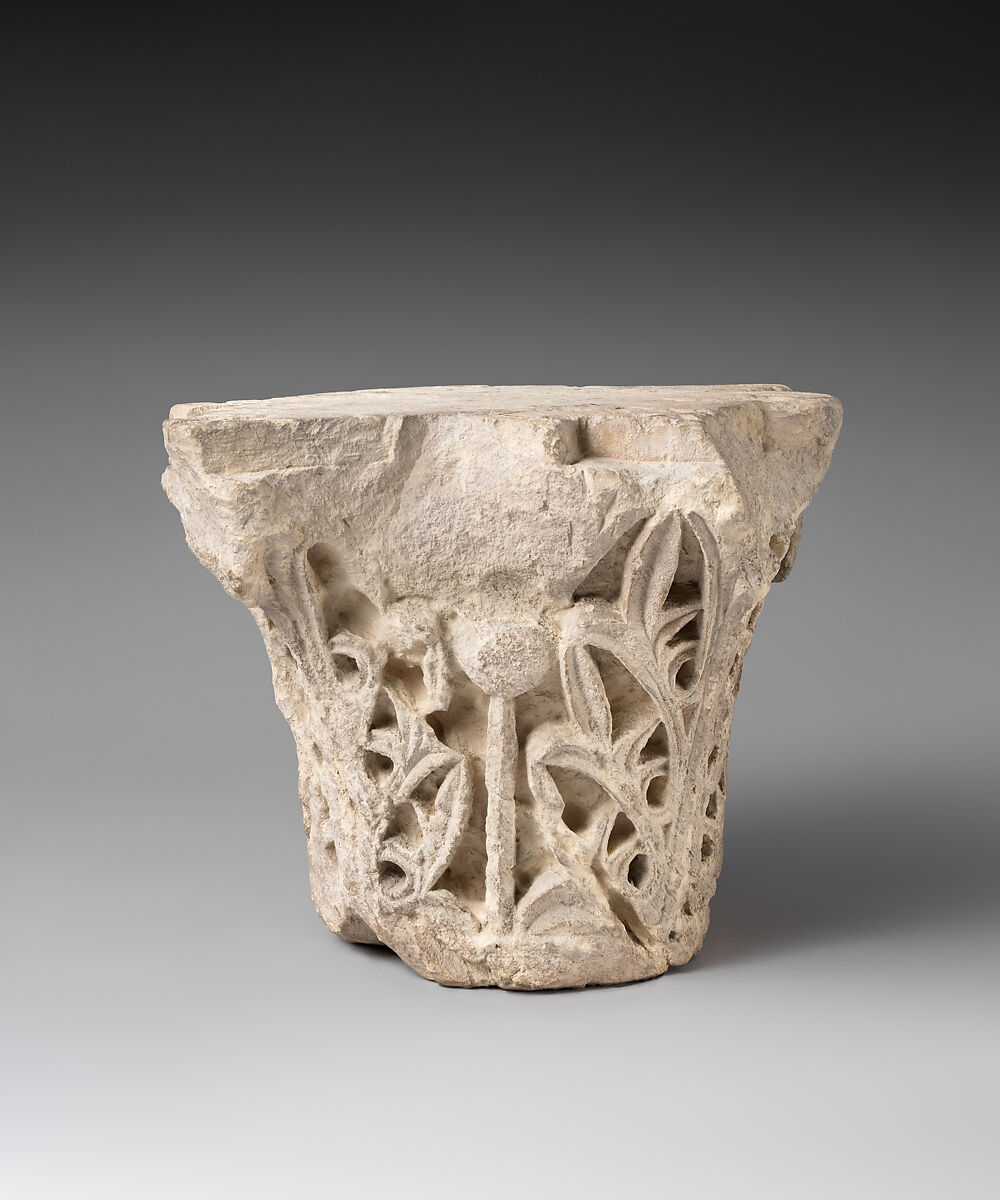 Capital with Acanthus Leaves, Limestone; carved in relief