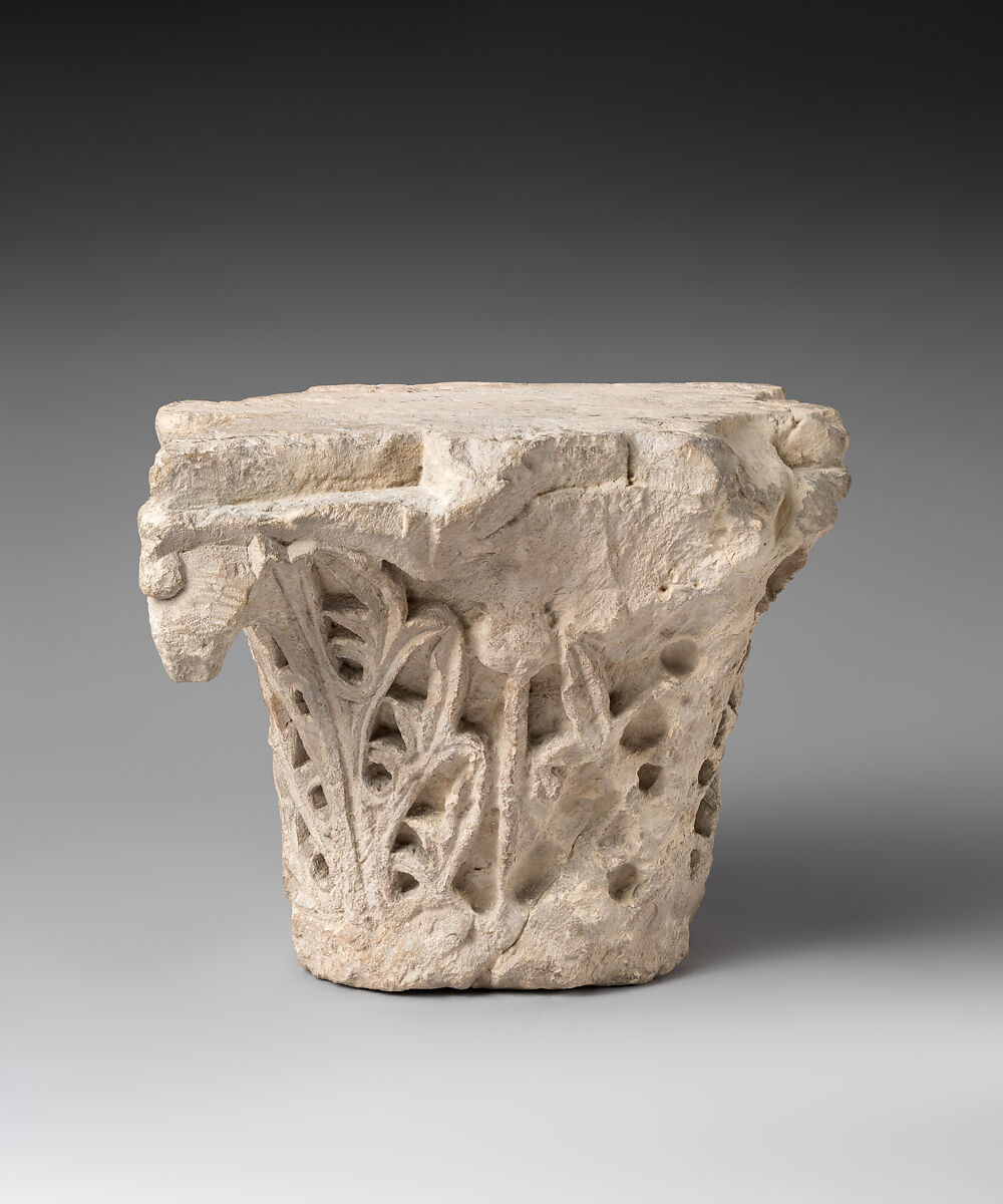 Capital with Acanthus Leaves, Limestone; carved in relief