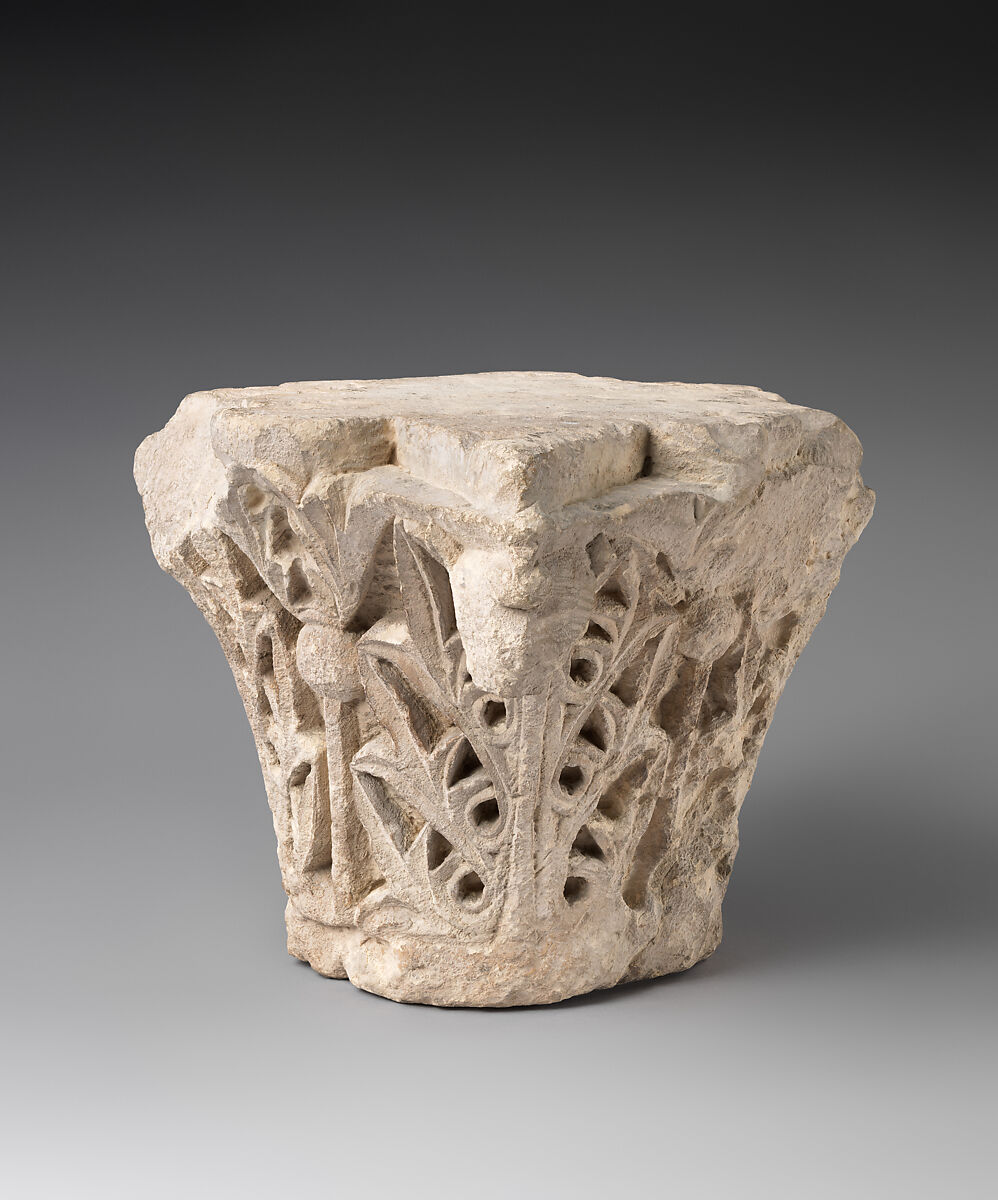 Capital with Acanthus Leaves, Limestone; carved in relief