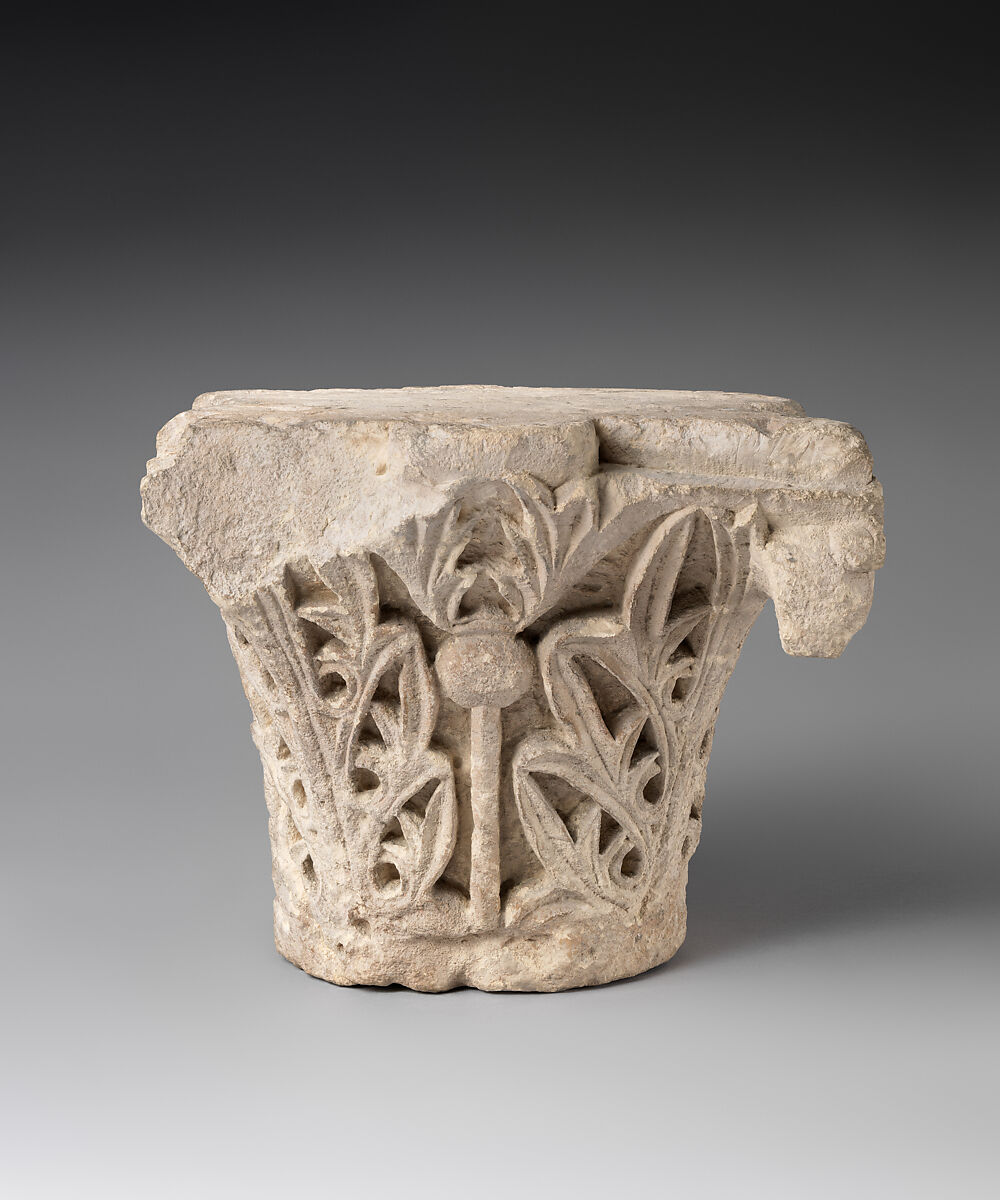 Capital with Acanthus Leaves, Limestone; carved in relief