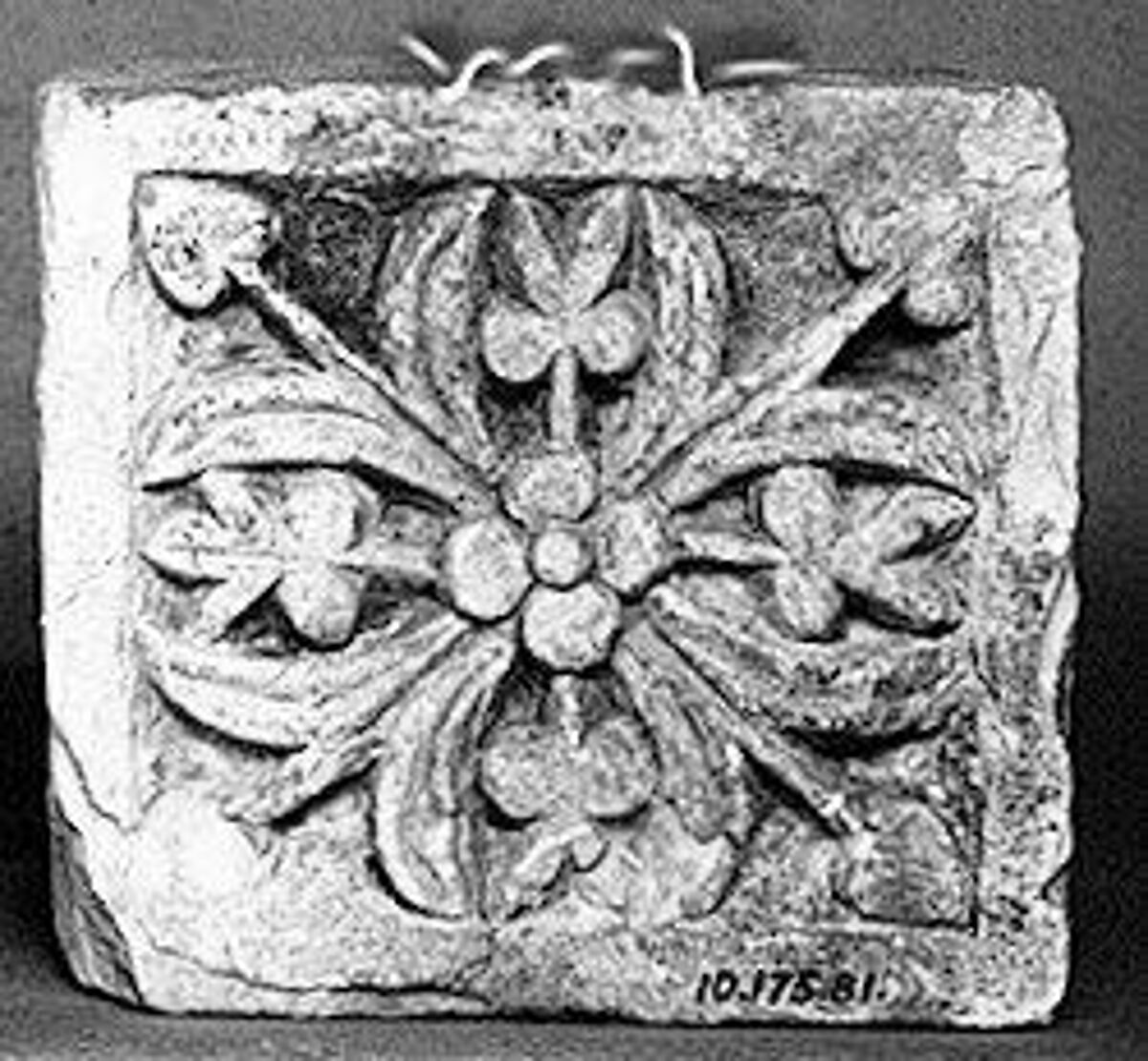 Limestone Block with a Rosette in a Square, Limestone; carved in relief 