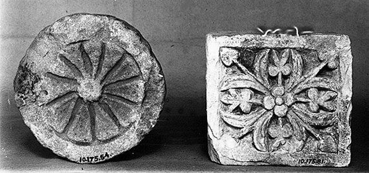 Limestone Block with a Rosette in a Square, Limestone; carved in relief
