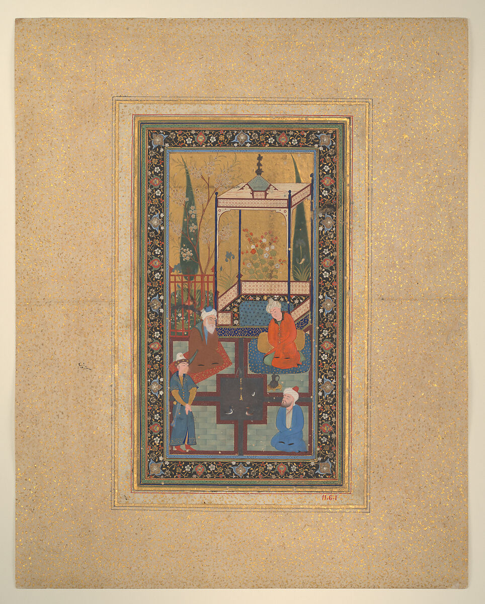 Garden Scene, Opaque watercolor, ink, and gold on paper