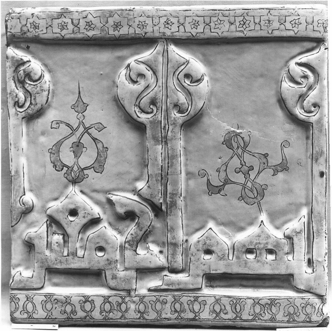 Tile from a Frieze, Stonepaste; overglaze painted (so-called mina'i)