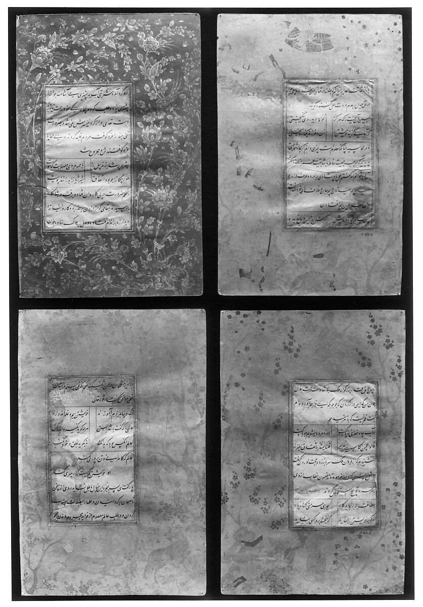 Page of Calligraphy from an Anthology of Poetry by Sa`di and Hafiz, Sa'di (Iranian, Shiraz ca. 1213–1291 Shiraz), Ink, opaque watercolor, silver, and gold on paper