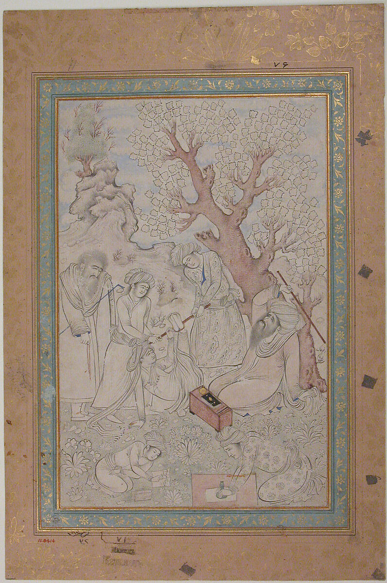 Chastisement of a Pupil, Painting by Muhammad Qasim (active ca. 1600–d. 1659), Ink, watercolor, and gold on paper