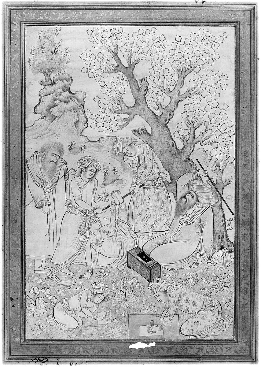 Chastisement of a Pupil, Painting by Muhammad Qasim (active ca. 1600–d. 1659), Ink, watercolor, and gold on paper