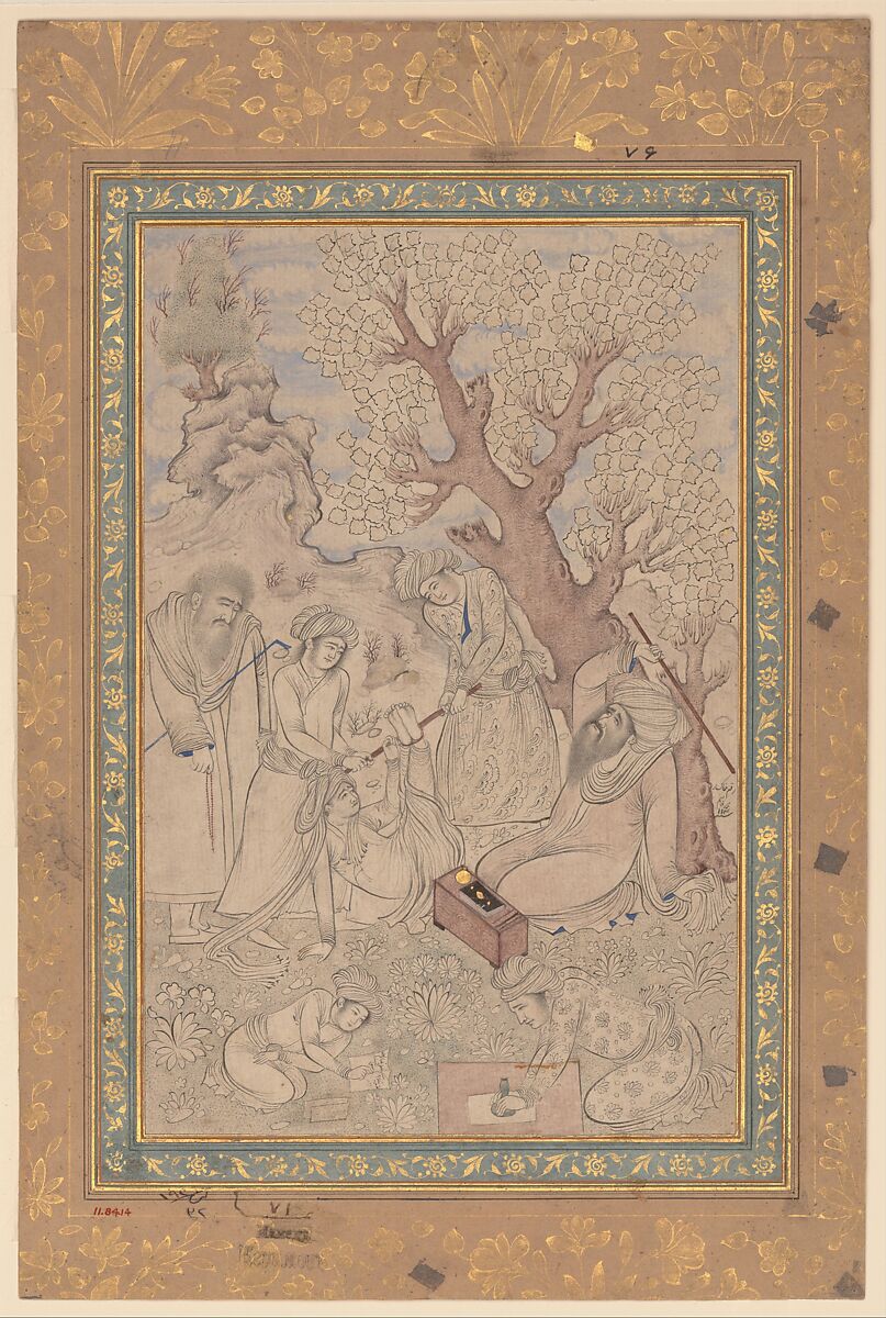 Chastisement of a Pupil, Painting by Muhammad Qasim (active ca. 1600–d. 1659), Ink, watercolor, and gold on paper 