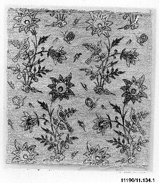 Textile Fragment with Flowers, Birds and Butterflies, Silk, metal wrapped thread; cut and voided velvet
