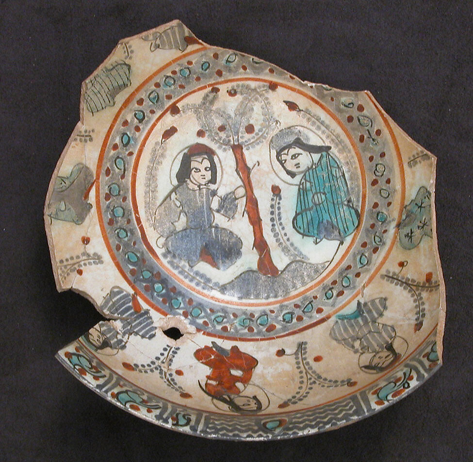 Fragment of a Bowl, Stonepaste; stain and overglaze painted 