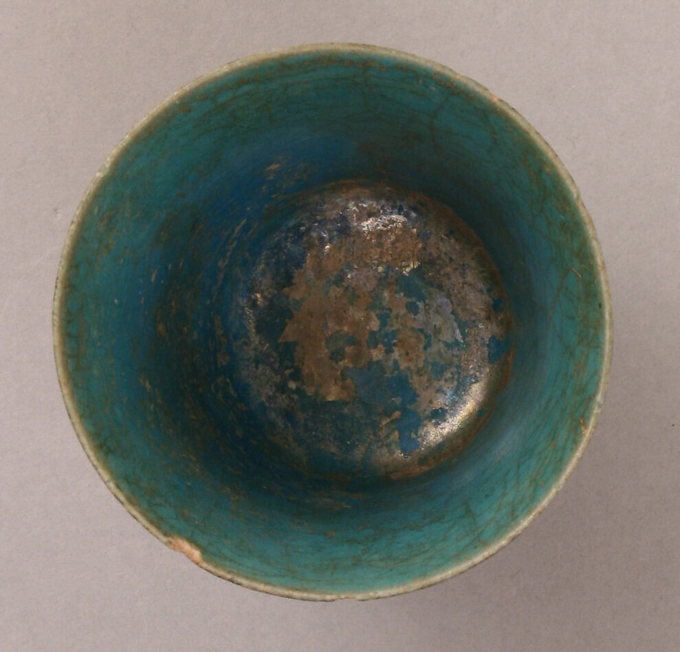 Beaker, Stonepaste; incised decoration through black slip under turquoise glaze.