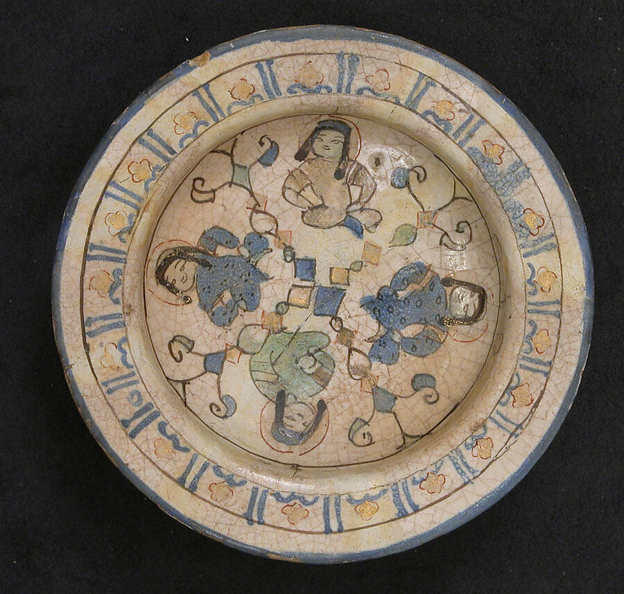 Footed Bowl, Stonepaste; stain and overglaze painted