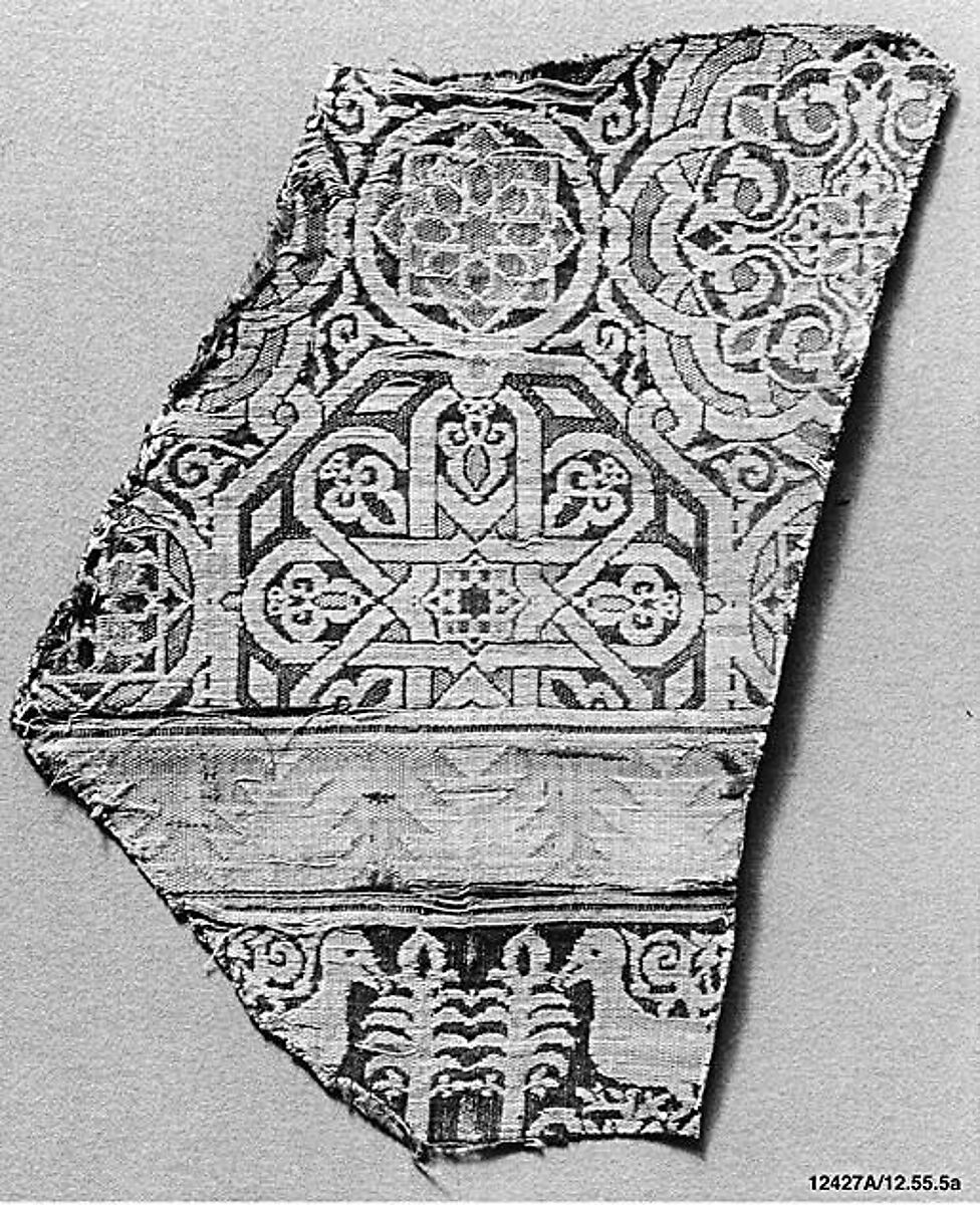 Textile Fragment, Silk, metal wrapped thread; lampas