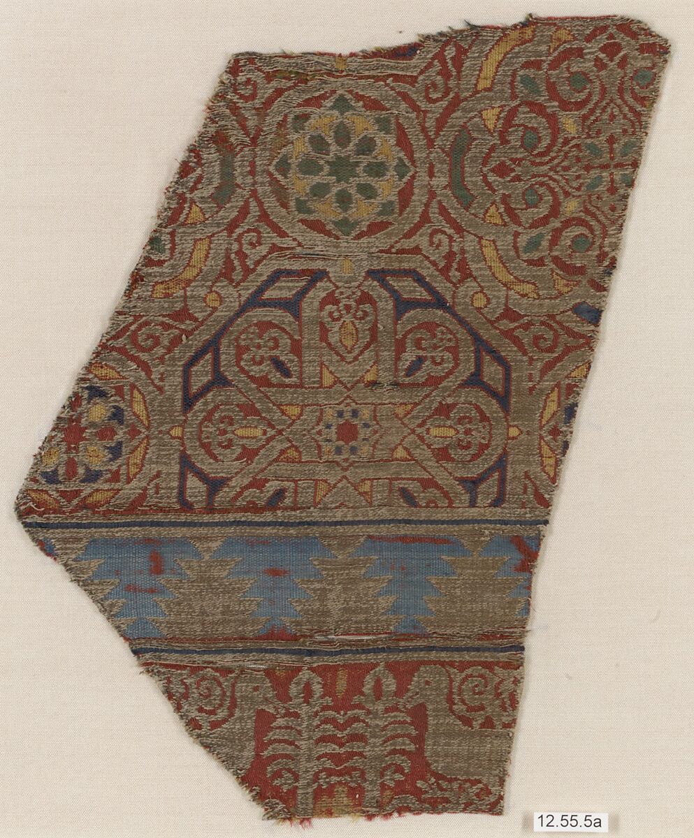 Textile Fragment, Silk, metal wrapped thread; lampas 