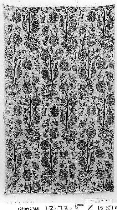 Velvet Panel with Flowering Plants, Silk, cotton, flat metal wrapped thread; cut and voided velvet, brocaded