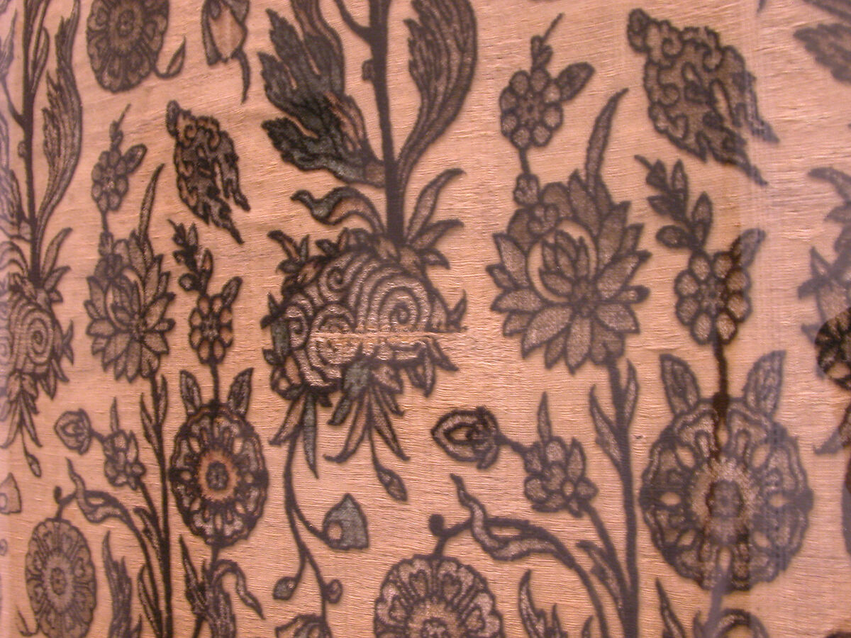 Velvet Panel with Flowering Plants, Silk, cotton, flat metal wrapped thread; cut and voided velvet, brocaded