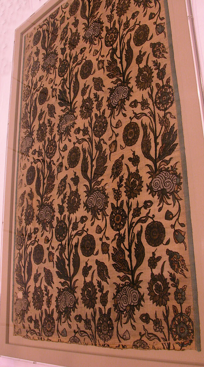 Velvet Panel with Flowering Plants, Silk, cotton, flat metal wrapped thread; cut and voided velvet, brocaded