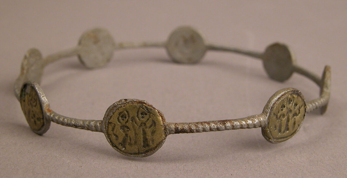 Bracelet with Holy Figures, Iron; inlaid with copper disks 