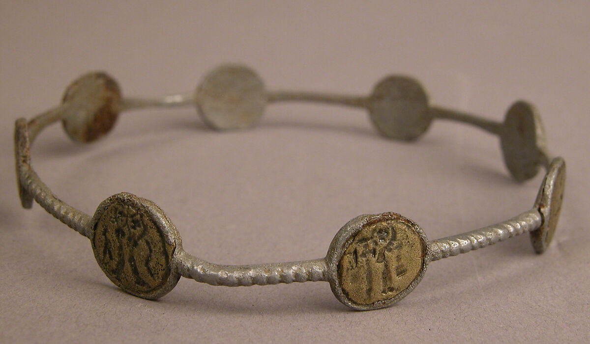 Bracelet with Holy Figures, Iron; inlaid with copper disks