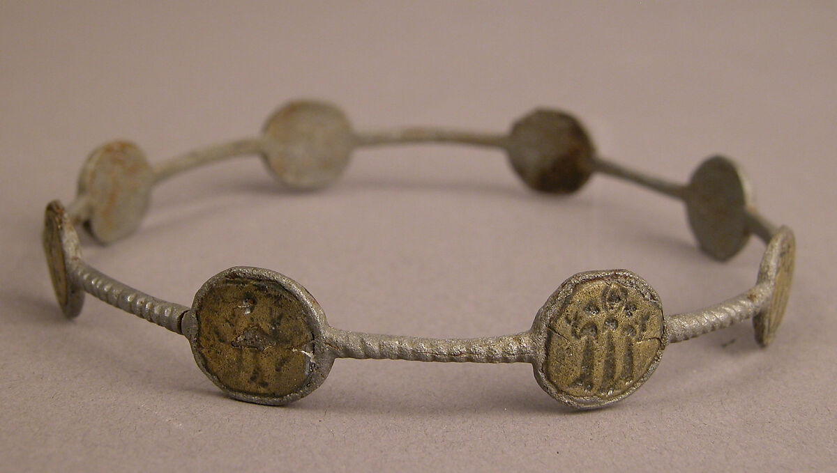 Bracelet with Holy Figures, Iron; inlaid with copper disks