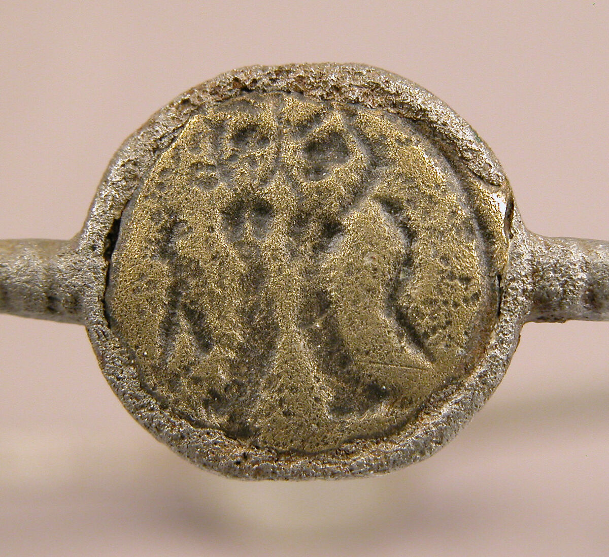 Bracelet with Holy Figures, Iron; inlaid with copper disks