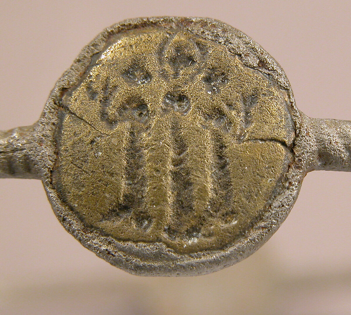 Bracelet with Holy Figures, Iron; inlaid with copper disks