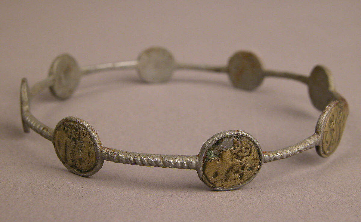 Bracelet with Holy Figures, Iron; inlaid with copper disks