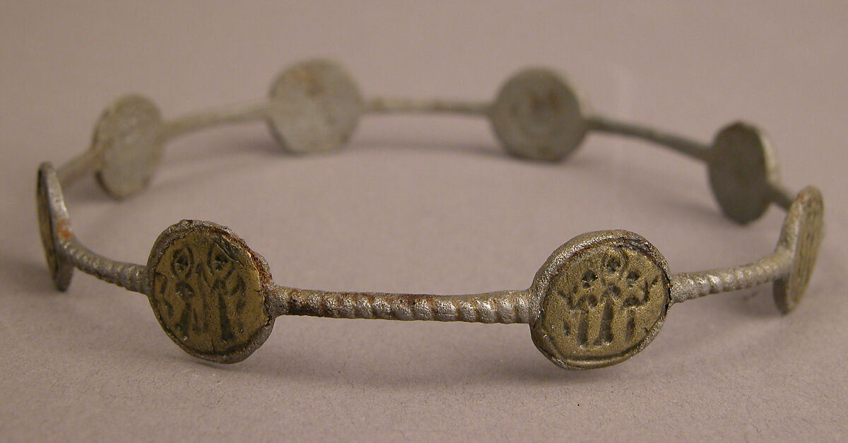 Bracelet with Holy Figures, Iron; inlaid with copper disks