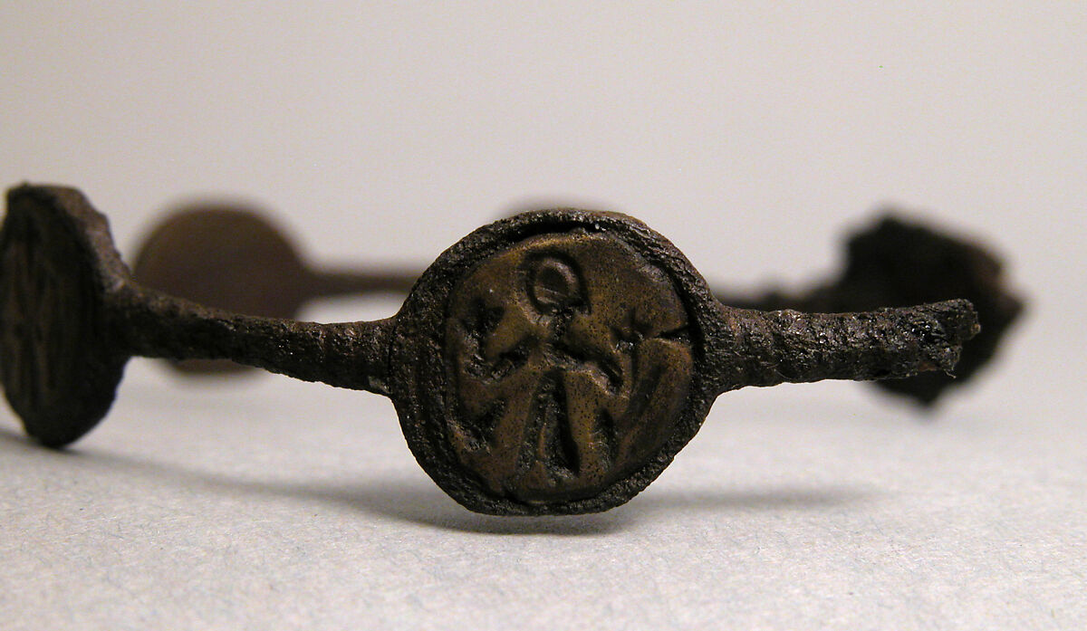 Bracelet, Iron; inlaid with bronze disks