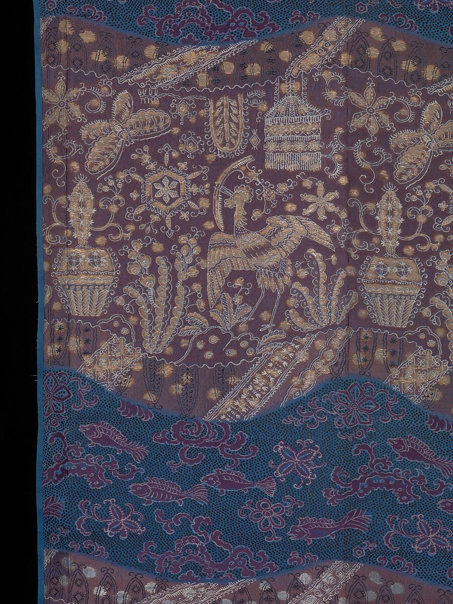 Obi with Design of Fish and Marine Objects, Compound weave with brocading, Japan