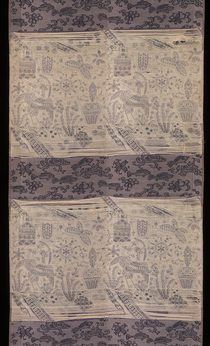 Obi with Design of Fish and Marine Objects, Compound weave with brocading, Japan