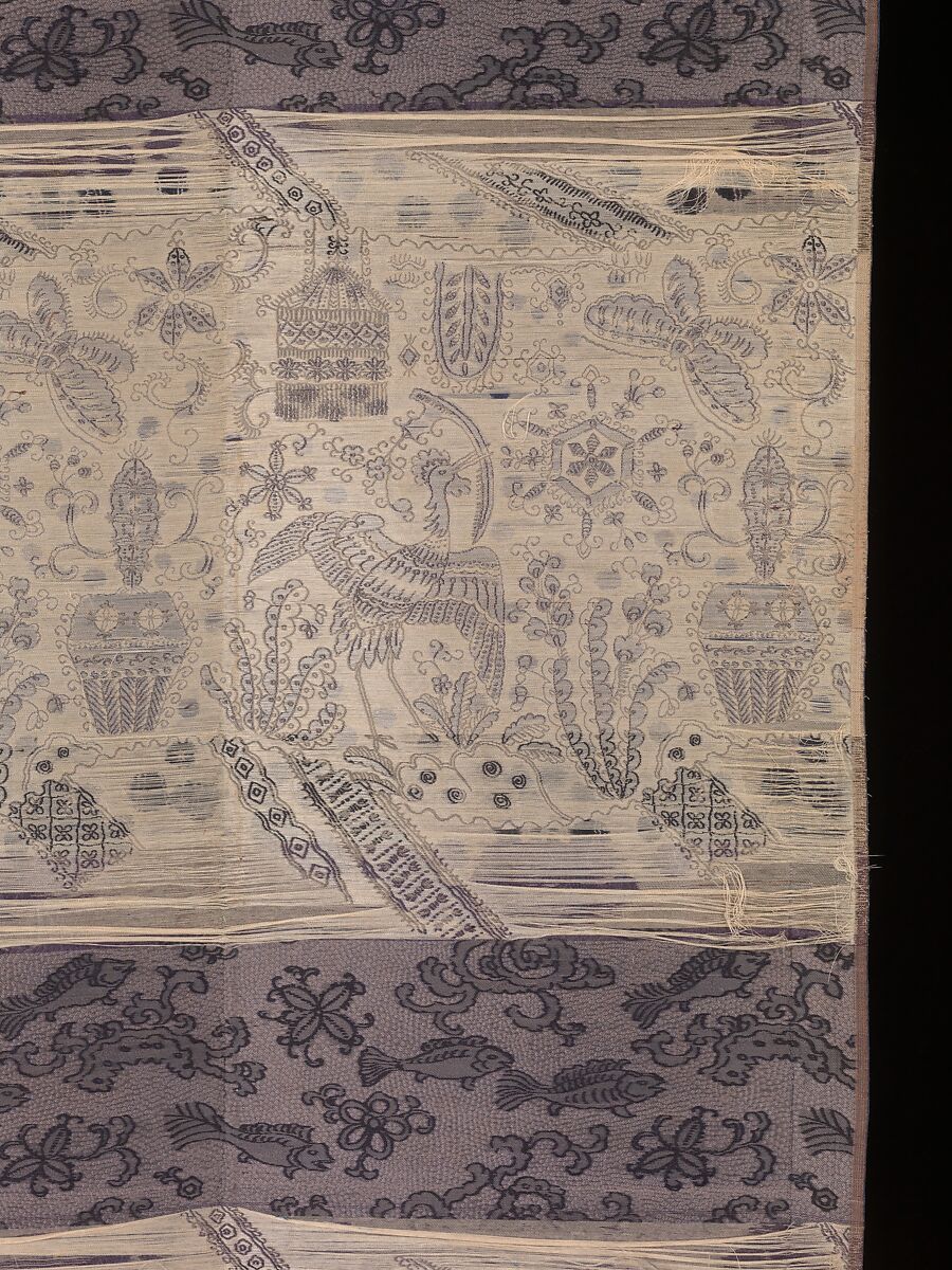 Obi with Design of Fish and Marine Objects, Compound weave with brocading, Japan