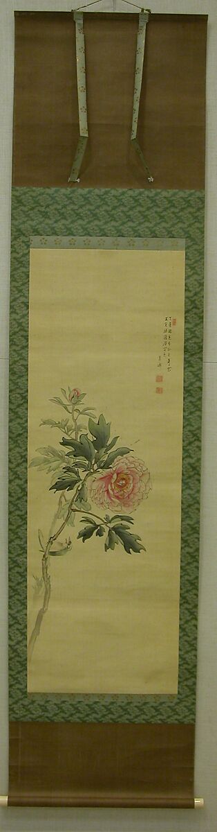 Peony with Bird, Gessen (1721–1809), Hanging scroll; ink and color on silk, Japan
