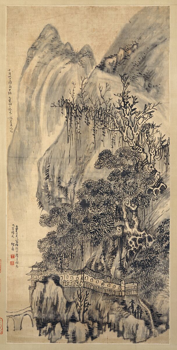 Landscape, Wang Duo (Chinese, 1592–1652), Hanging scroll; ink on satin, China 